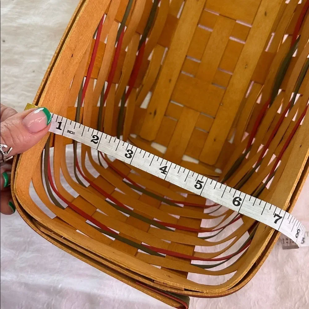 Longaberger Wooden Vegetable Basket Sleigh Shaped with Plastic and Fabric Liners